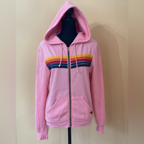 NWT AVIATOR NATION SWEAT SUIT SET HOODIE AND JOGGERS PINK 5 STRIPE - Picture 15 of 15